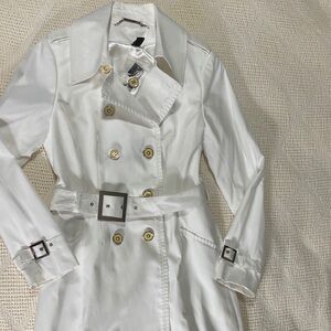 White House/Black Market White Double-Breasted Trench Coat
